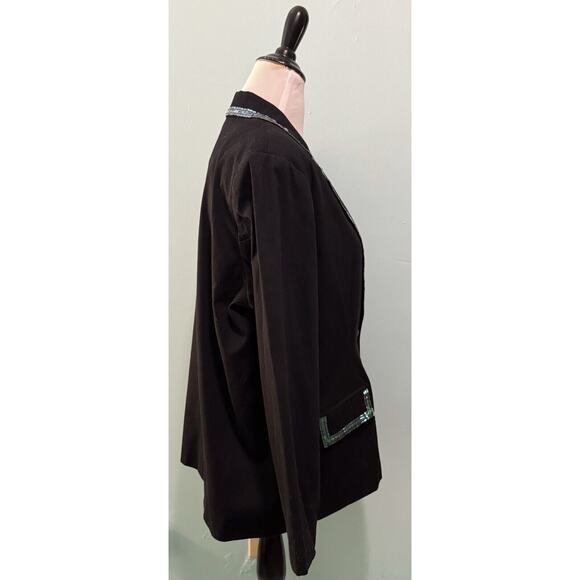 Quacker Factory Blazer Jacket Plus Size 1X Black Sequin Trim One Button - Picture 4 of 6